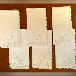 Vintage Madeira ecru embroidered cocktail napkins (matching set of six)